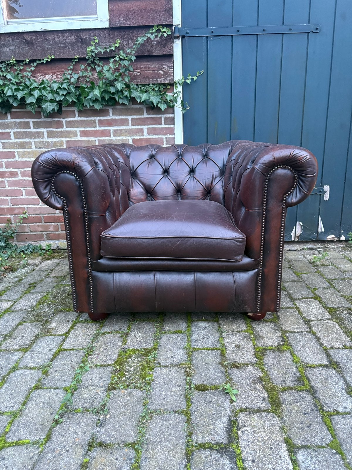 Leren Chesterfield Fauteuil, Huis en Inrichting, Fauteuils, Ophalen, Gebruikt, Leer, 100 tot 125 cm