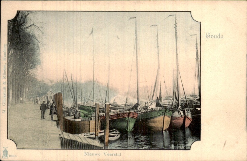 Gouda - Nieuwe Veerstal - Zeilschepen, Ophalen of Verzenden, Voor 1920, Gelopen, Zuid-Holland