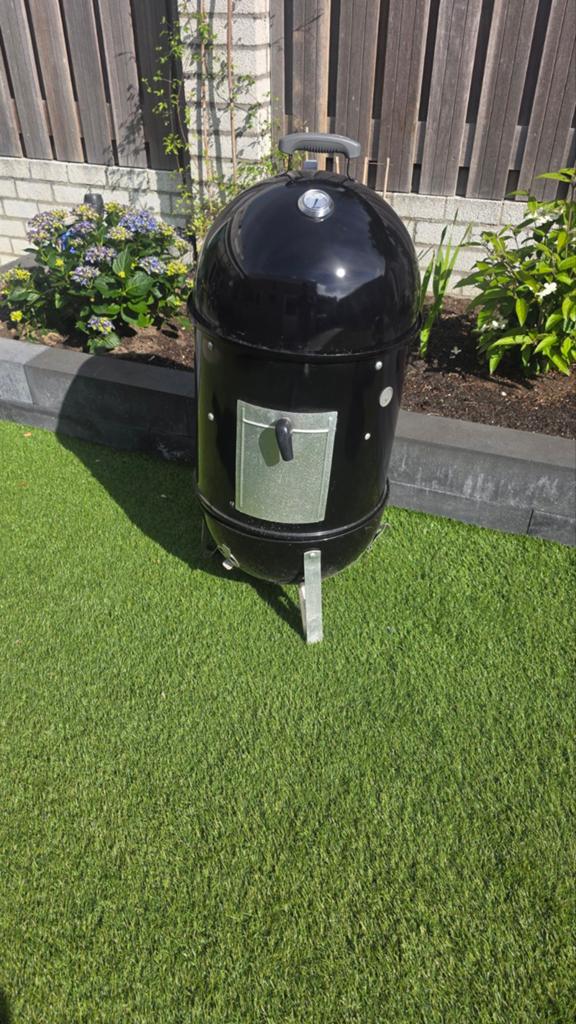 Weber Smokey Mountain Cooker Smoker 47cm met hoes, Tuin en Terras, Houtskoolbarbecues, Ophalen, Zo goed als nieuw, Weber, Met accessoires