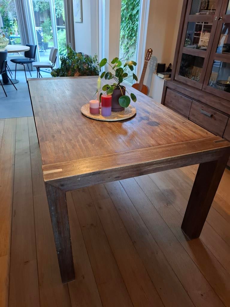 Eettafel acacia hout 180 bij 90 cm, Huis en Inrichting, Tafels | Eettafels, Ophalen, Gebruikt, 50 tot 100 cm, Vijf personen of meer