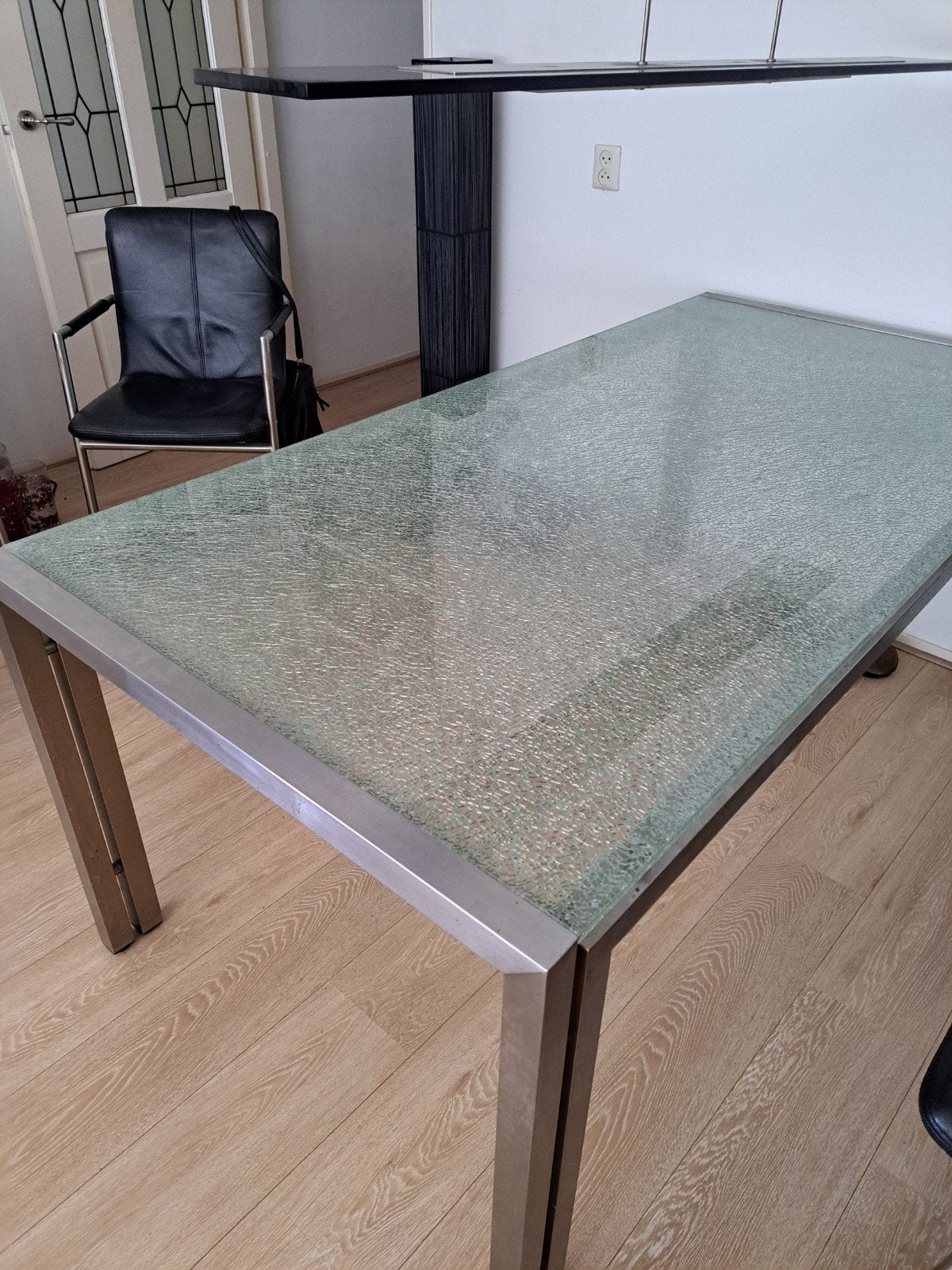 Glazen eettafel en salontafel set, Ophalen, Gebruikt, 50 tot 100 cm, Glas