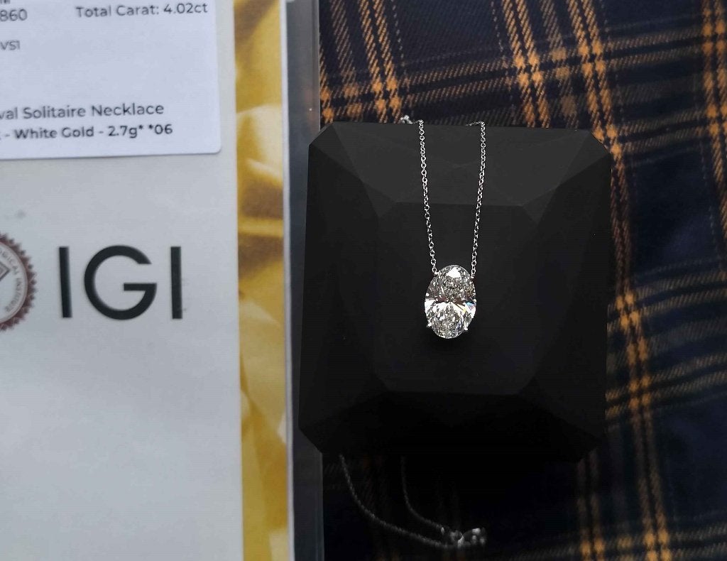 Splinternieuw! 4.02ct Ovale Diamant Ketting 14k Witgoud, Wit, Nieuw, Ophalen of Verzenden, Met edelsteen