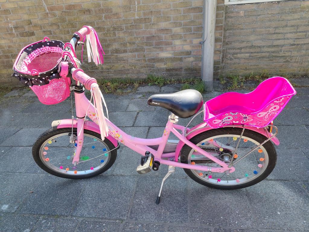 Roze Puky Lillifee kinderfiets 16 inch met mandje, Ophalen, Terugtraprem, Gebruikt, Puky