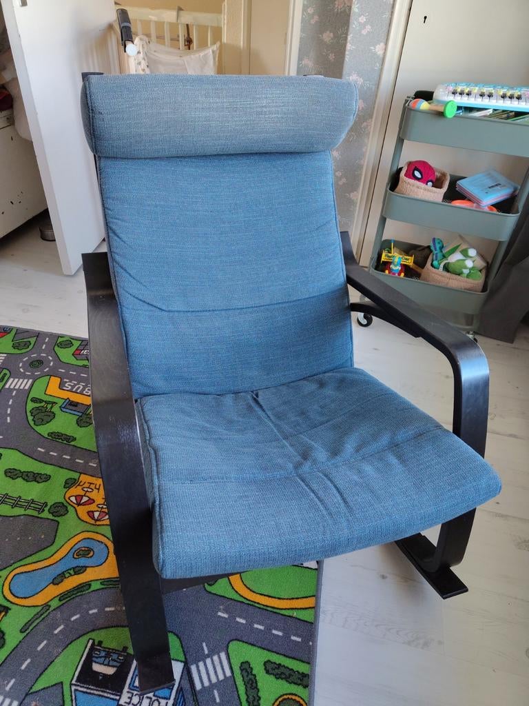 Poang schommelstoel ikea, Huis en Inrichting, Stoelen, Ophalen, Gebruikt, Blauw, Stof