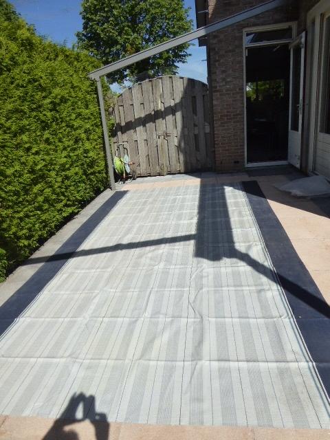 Tenttapijt 450 x 250 cm grijs met donker blauw, Ophalen of Verzenden, Gebruikt