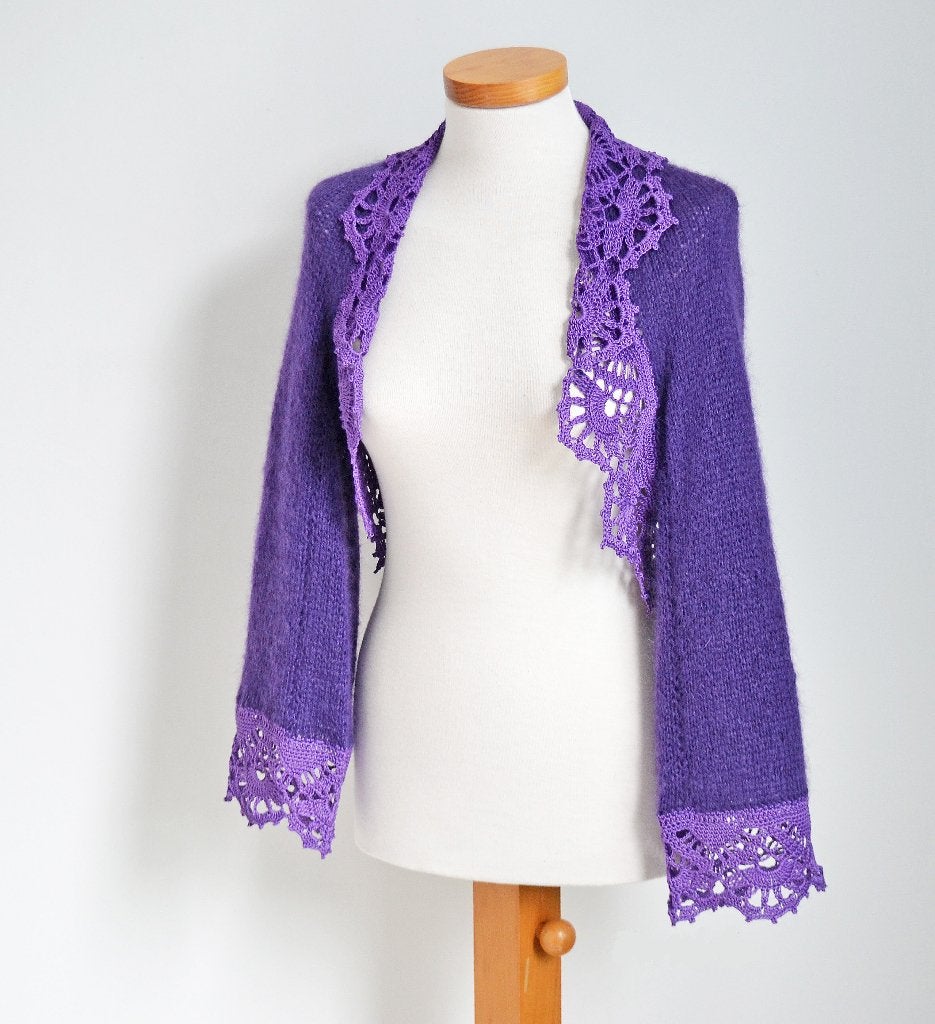 Paarse bolero/vest, met gehaakte kant randen, Ophalen of Verzenden, Nieuw, Maat 38/40 (M), Paars