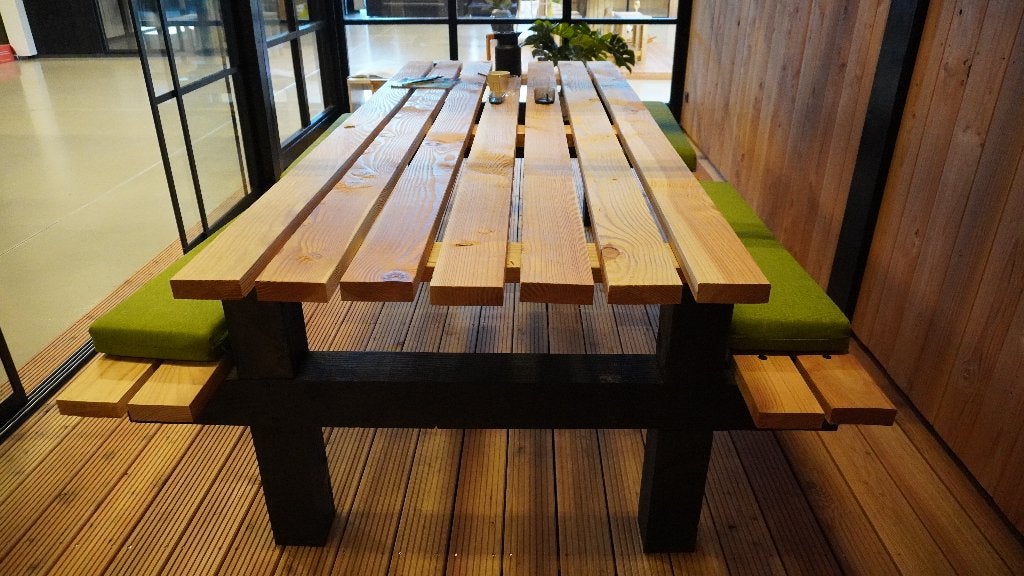 Geverfde Picknicktafel met kussens, Ophalen, Nieuw, Rechthoekig, Hout