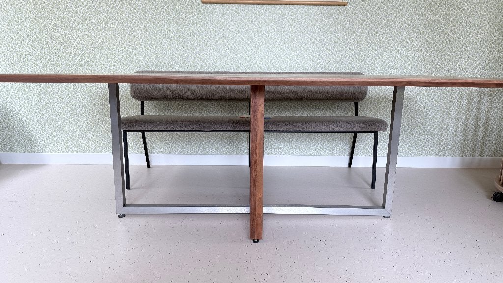 Mooie eetkamertafel met RVS onderstel 240x100 cm, Ophalen, Gebruikt, 200 cm of meer, 50 tot 100 cm