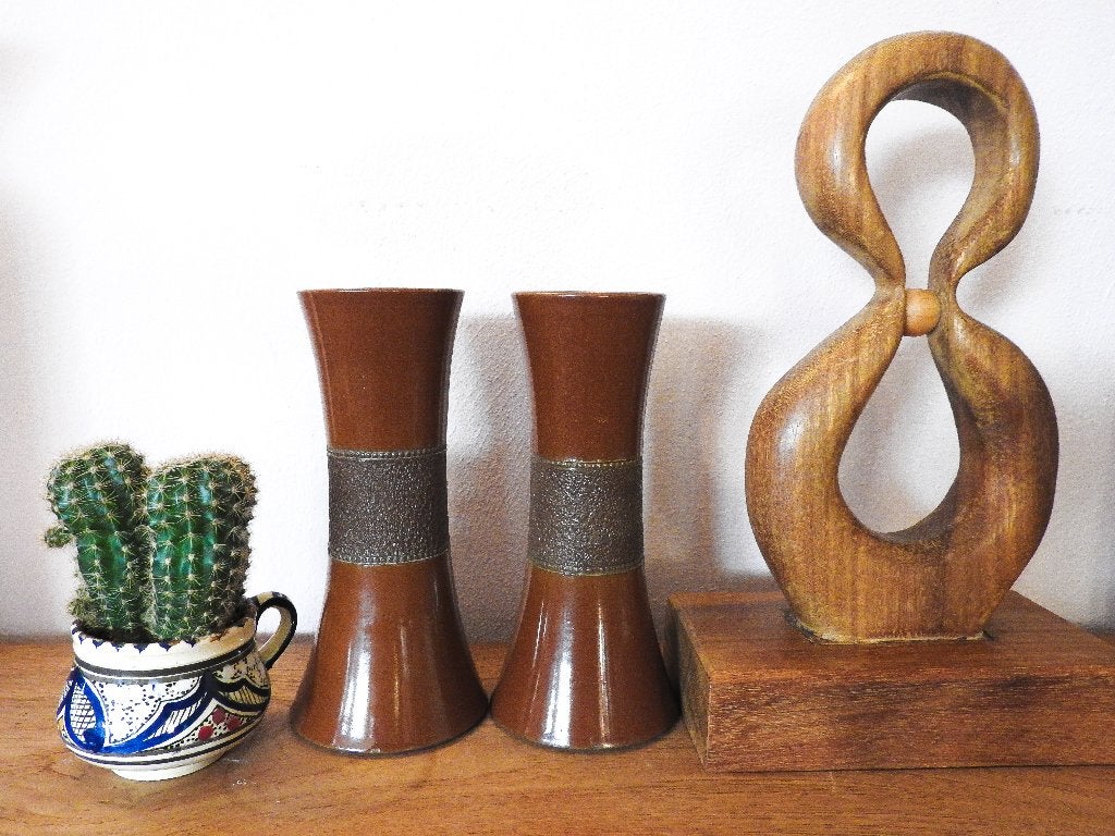 set  bruine antieke schoorsteenvazen: Osmand & Co. London, Antiek en Kunst, Ophalen of Verzenden