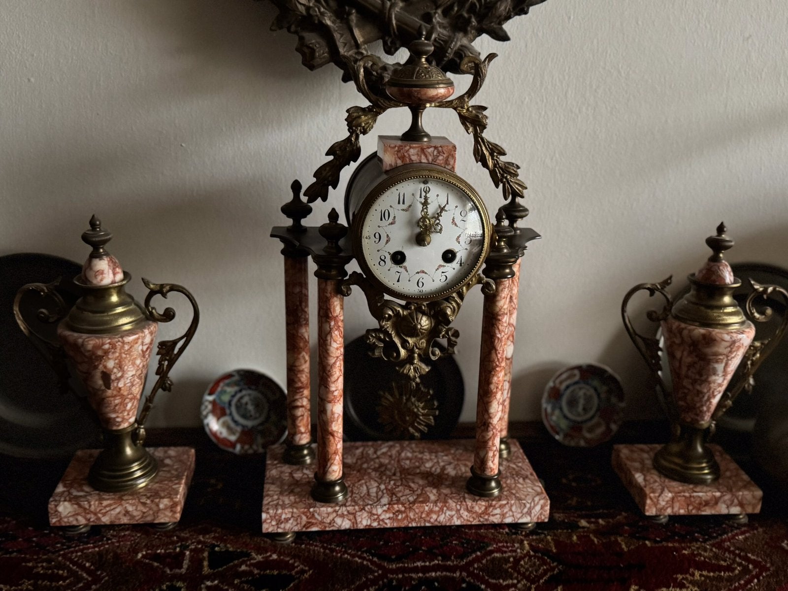 Antiek Franse pendule stel met marmer, Ophalen of Verzenden