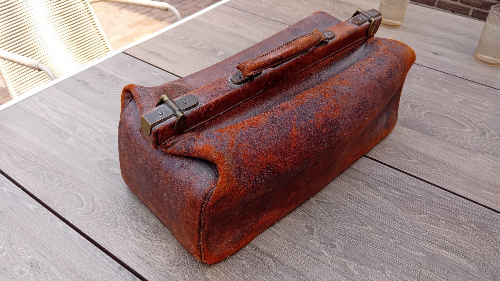 Antieke Leren Brocante Dokterstas, Antiek en Kunst, Curiosa en Brocante, Ophalen
