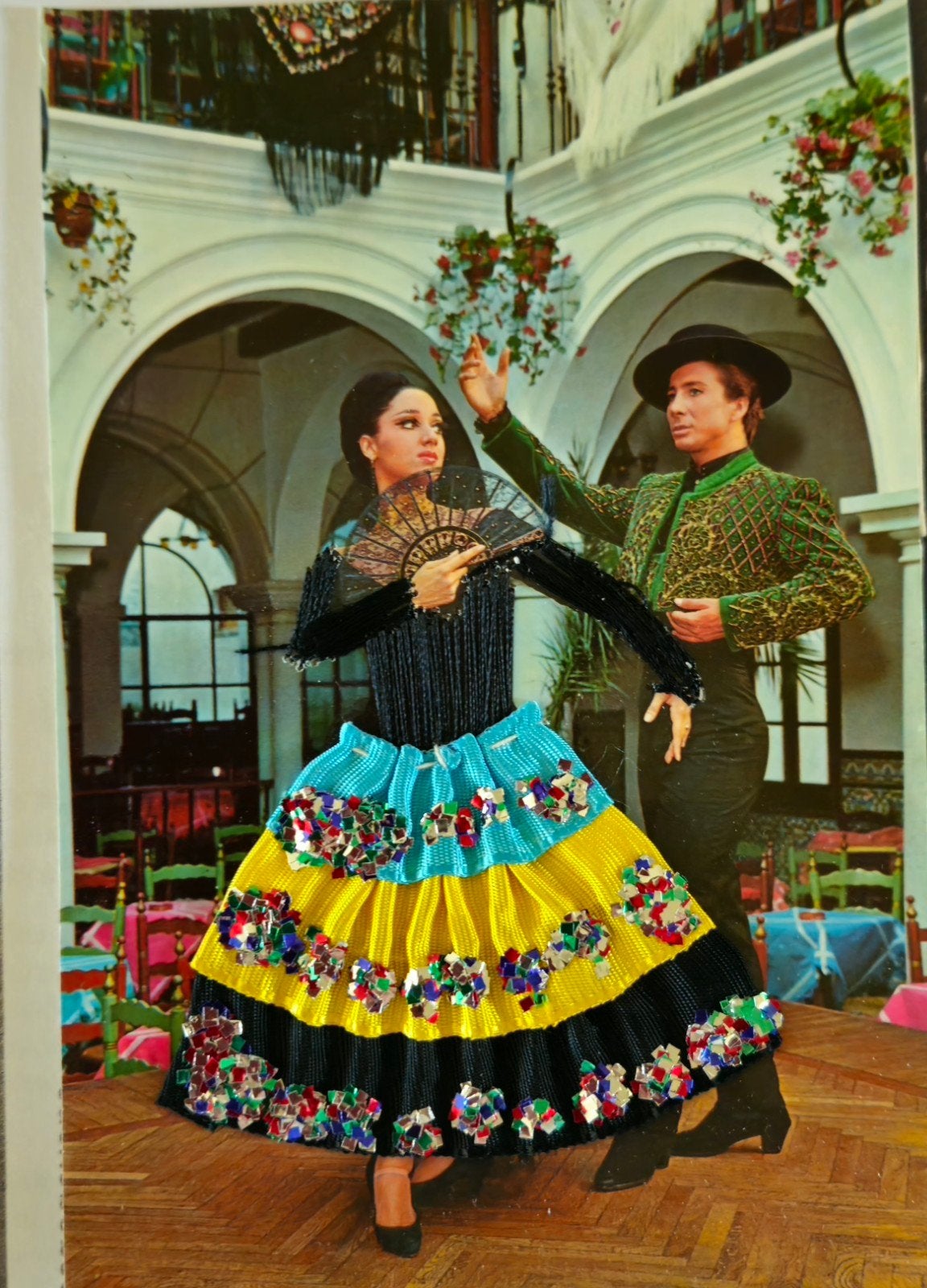 Vintage Spaanse Flamenco Dansers Foto met 3D Rok, Ophalen of Verzenden