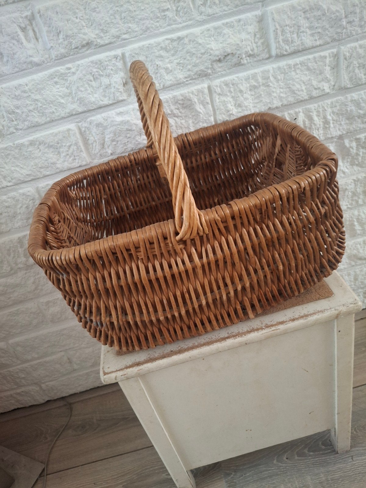 Vintage handgemaakte Franse rieten mand met handvat, Ophalen of Verzenden
