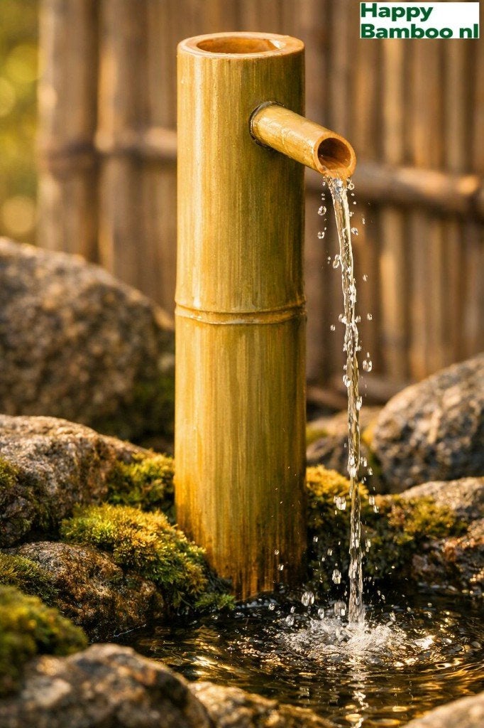Water doorloop Bamboe natural fontein 70 cm - Binnen/Buiten, Tuin en Terras, Verzenden, Nieuw, Overige materialen, Waterornament