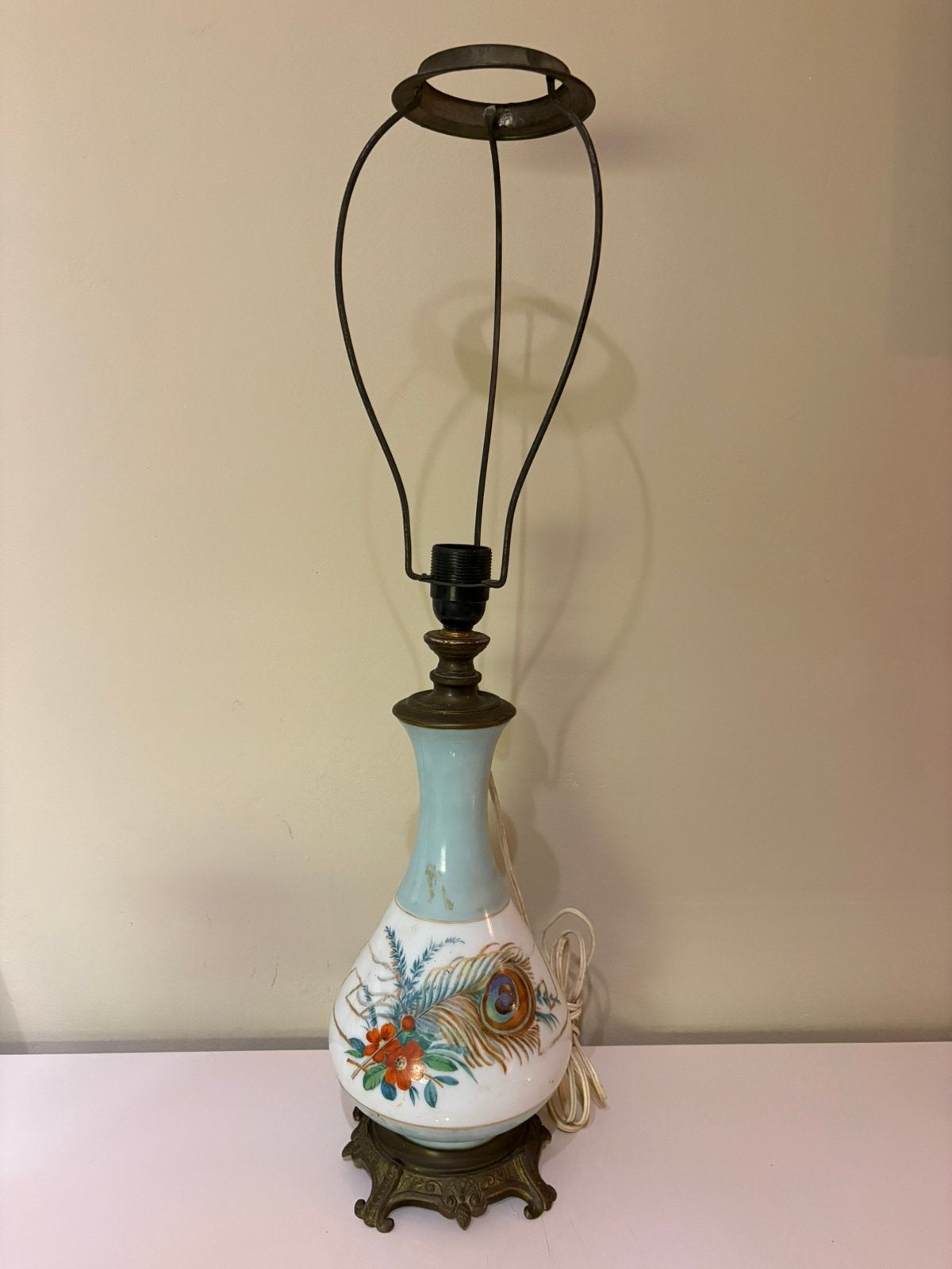 Antieke 19e-eeuwse opaline lampvoet – Handgeschilderd, Antiek en Kunst, Ophalen of Verzenden