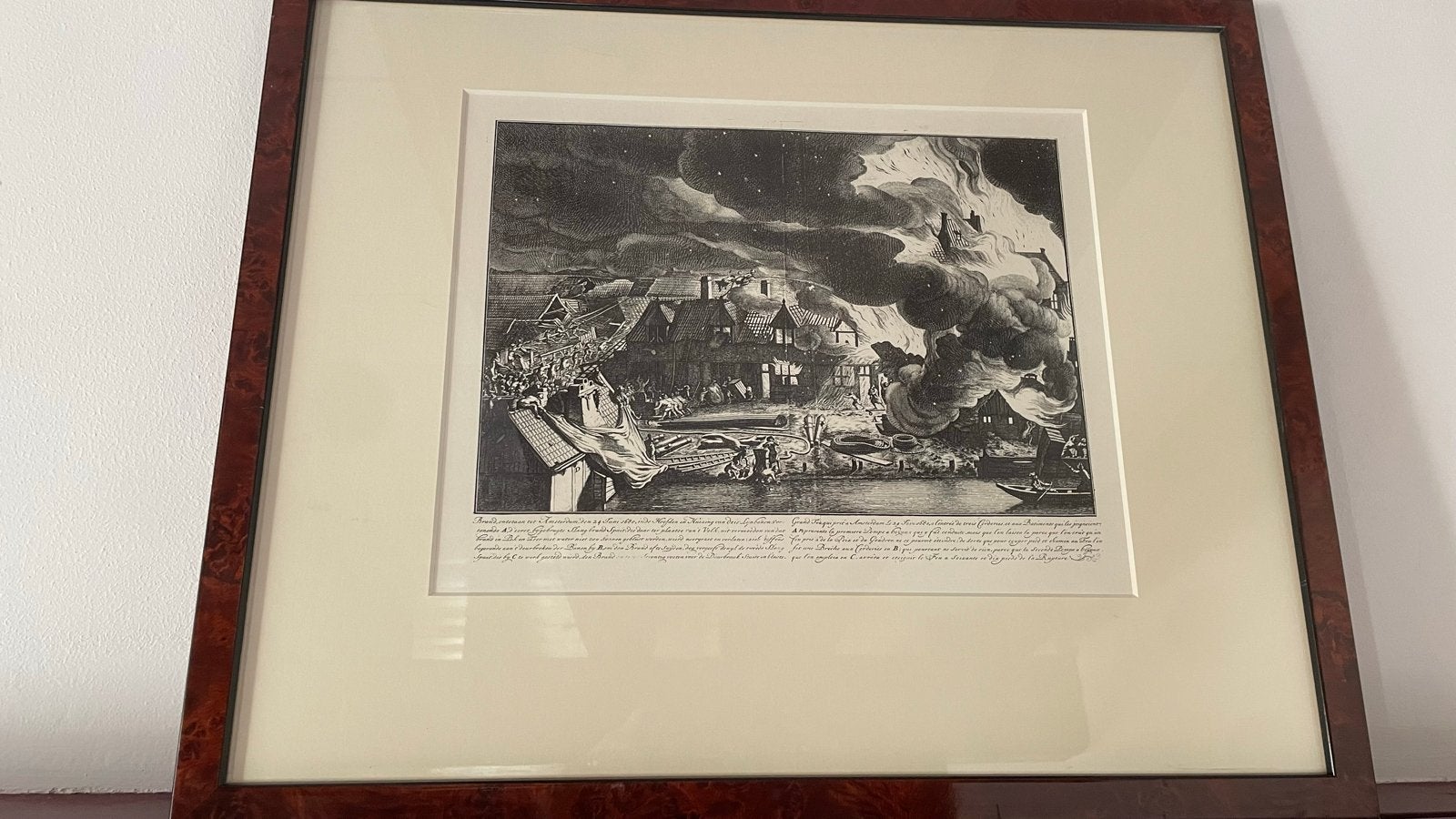 Historische Ets: Brand in Amsterdam, 24 Juni 1686, Antiek en Kunst, Ets, Ingelijst, Dagelijks leven, 1600 - 1699