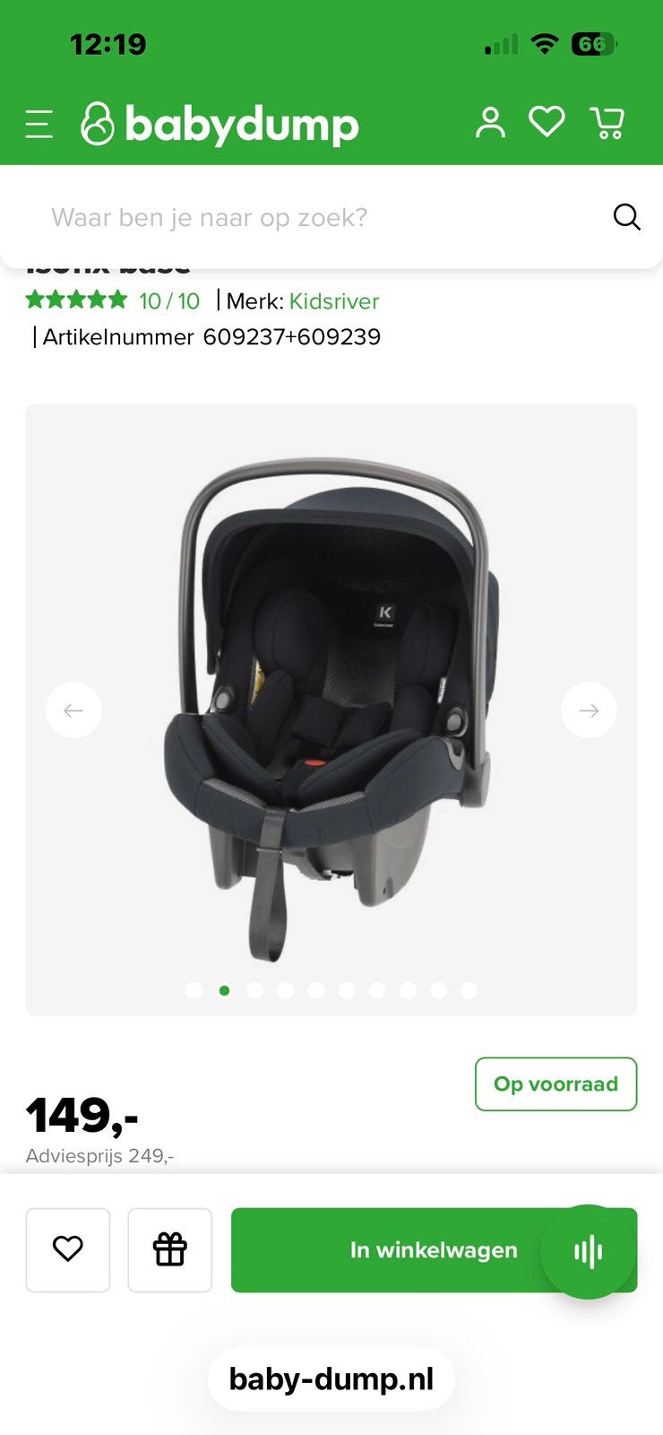 Auto kinderstoel kidsriver, Nieuw, Isofix, 0 t/m 13 kg, Ophalen