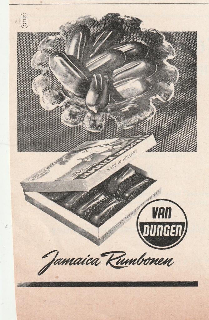 Retro reclame 1952 Van Dungen Rumbonen chocolade, Verzamelen, Retro, Verzenden, Overige typen