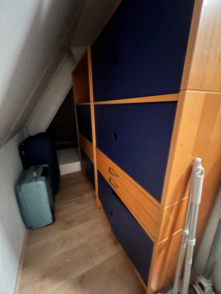 Two storage cabinets - wood and navy, Ophalen