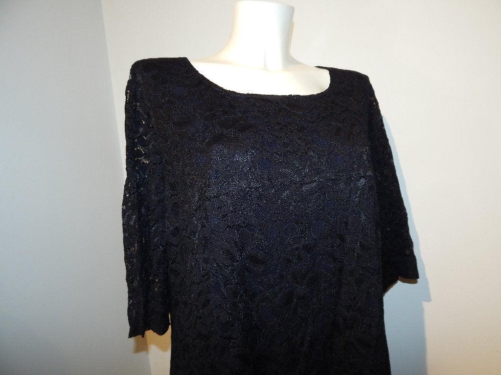 Ladress zwarte jurk een kant stof voile mouwen mt XXXL, Kleding | Dames, Verzenden, Zwart, Maat 46/48 (XL) of groter, Zo goed als nieuw