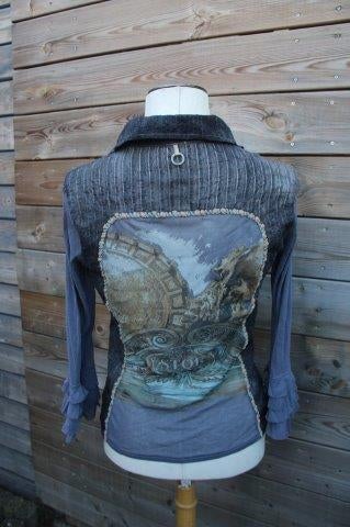 Blouse grijs/ kleur Save the Queen mt L transparant Vaste AA, Verzenden, Maat 42/44 (L), Save the Queen, Zo goed als nieuw