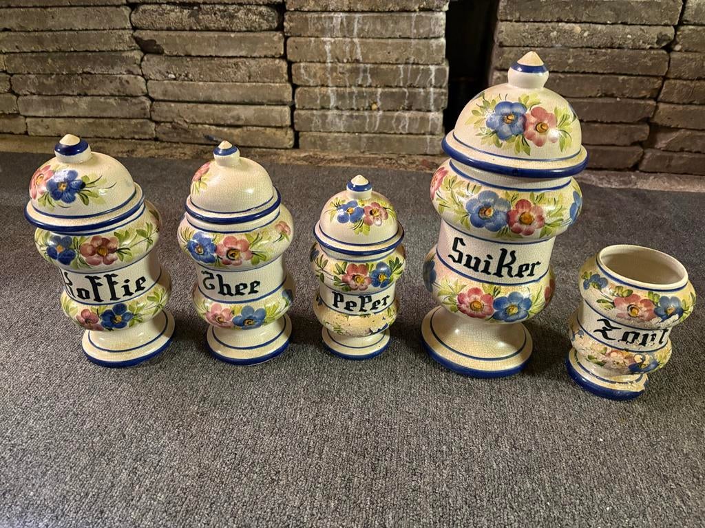 Vintage voorraadpotten set - Koffie, Thee, Suiker, Peper, Zo, Antiek en Kunst, Ophalen of Verzenden