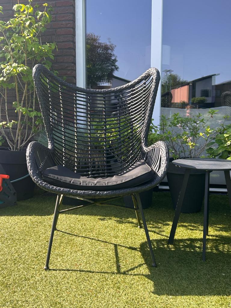 2x Karwei Bobbi lounge stoel zwart met tafeltje, Tuin en Terras, Ophalen, Gebruikt, Wicker
