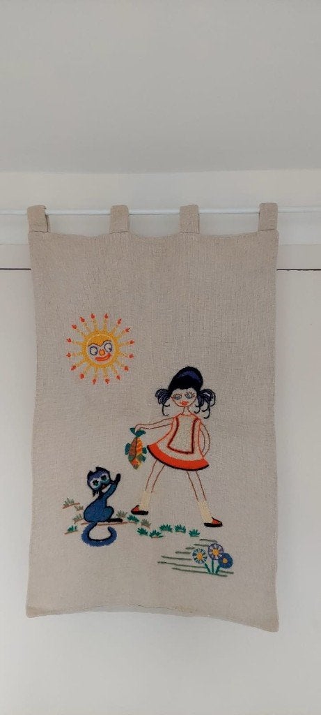Vintage handgeborduurd wandkleed jaren '70 • Retro kleed, Ophalen of Verzenden, Huis en Inrichting