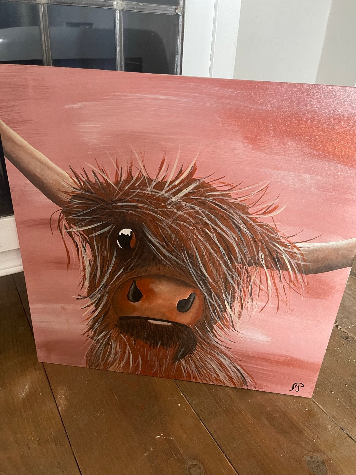 Schilderij Schotse Hooglander - Handgeschilderd, Ophalen, Acrylverf, Dieren, Gesigneerd