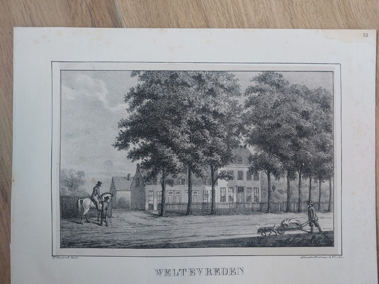 33 Huis Weltevreden Zeist - Originele steendruk uit 1829, Antiek en Kunst, Gesigneerd in de plaat, Ophalen of Verzenden, Landschappen