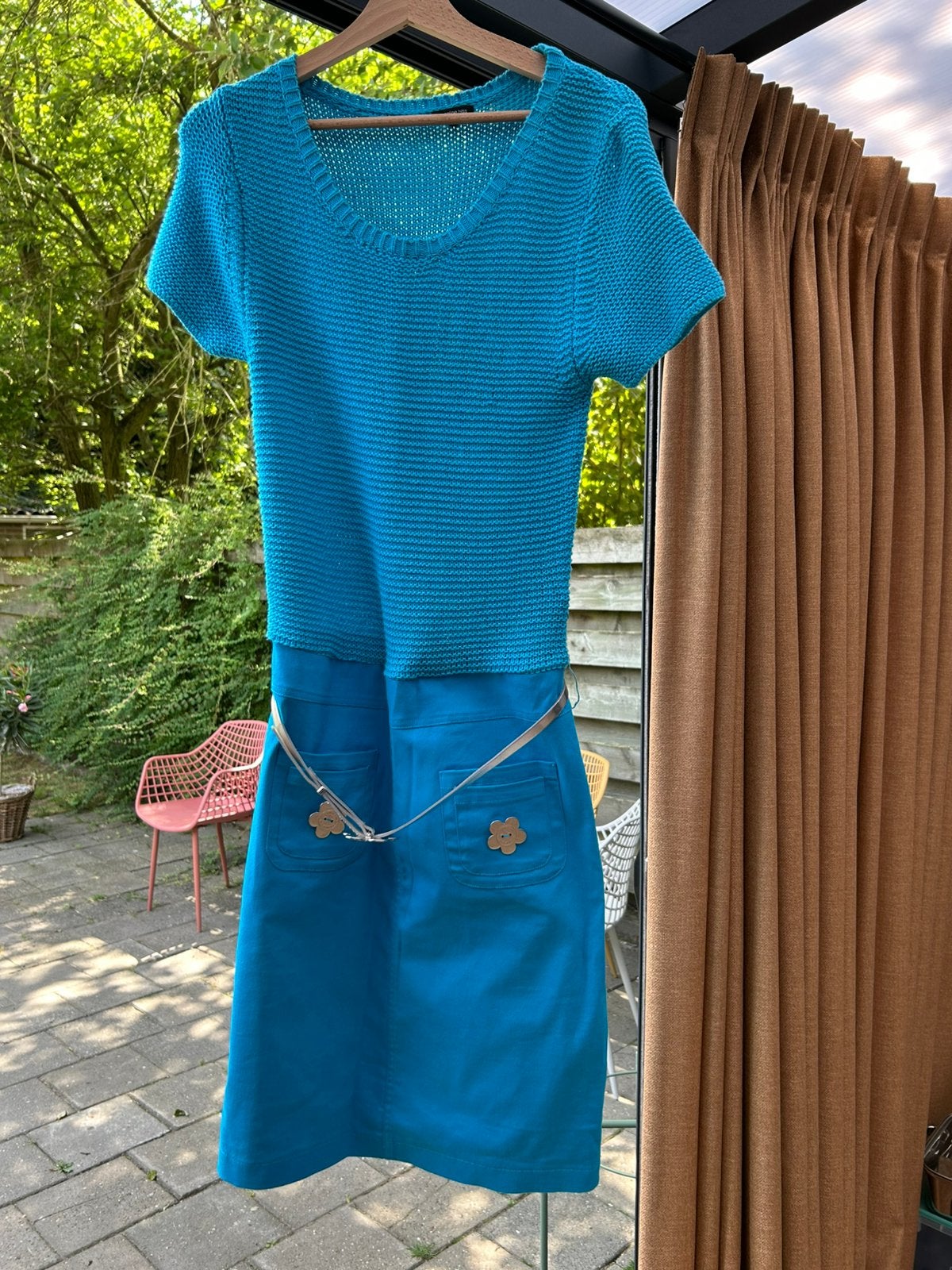 Blauw jurkje met vestje, Caroline Biss, maat 38, Maat 38/40 (M), Blauw, Nieuw, Ophalen of Verzenden
