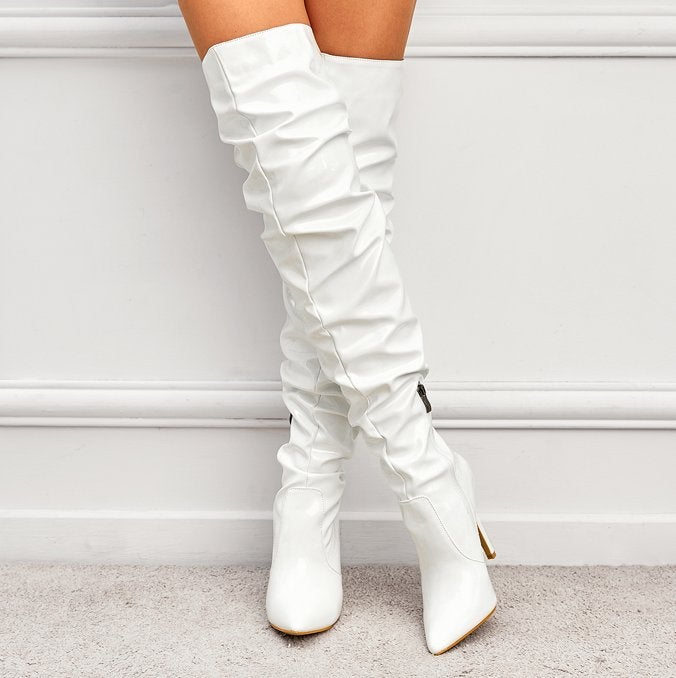 Witte lakleer dames overknee laarzen hoge laarzen lak leren, Verzenden, Nieuw, Wit, Hoge laarzen