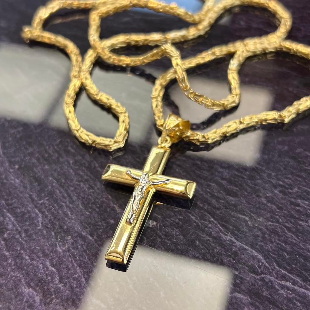 14k gouden koningsketting met kruis hanger nieuw, Ophalen of Verzenden, Nieuw, Goud