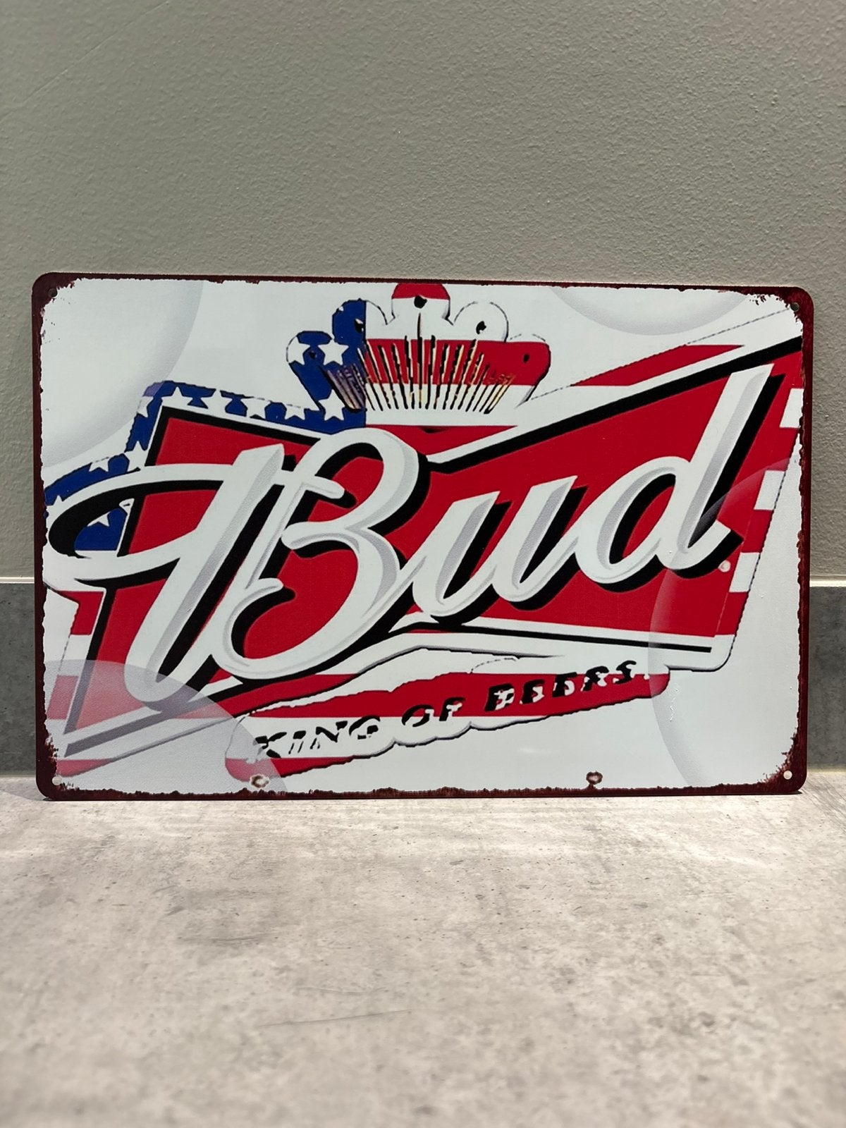 Mancave Bar Café Wanddecoratie metalen bordje merk Bud bier, Ophalen of Verzenden, Zo goed als nieuw, Reclamebord, Plaat of Schild