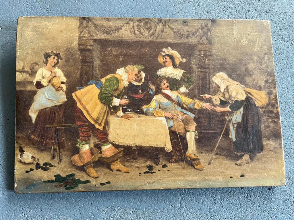 oud antiek hollands schilderij schutters tafereel paneel, Antiek en Kunst, Ophalen of Verzenden