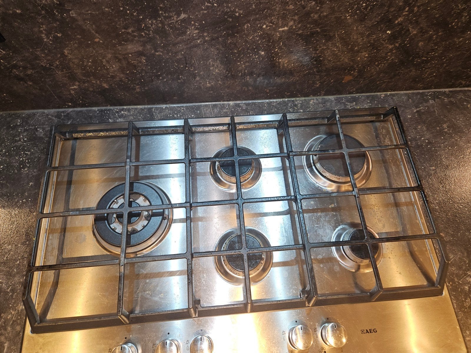 AEG Kookplaat Gas - 5 Pitten - RVS - Inbouw(nismaat 56x47cm), Ophalen, Gebruikt, Inbouw, Gas