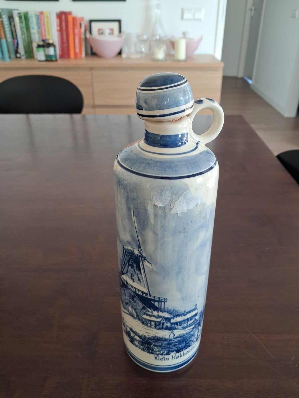 Vintage Delfts Blauw Jenever Kruik met Molen Decor, Ophalen of Verzenden