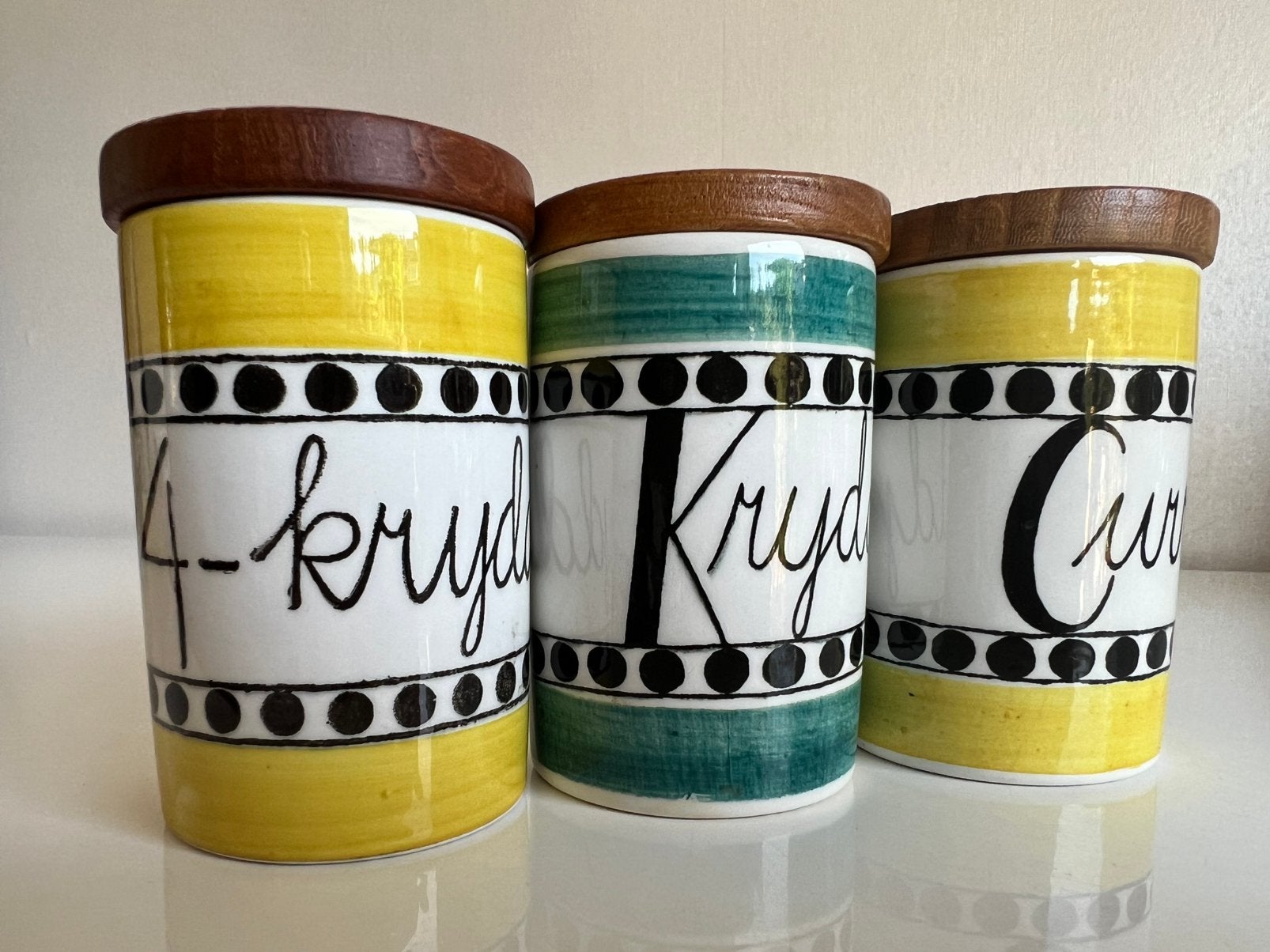 3 Vintage Rörstrand AROM Kruidenpot Groen Marianne Westman, Ophalen of Verzenden