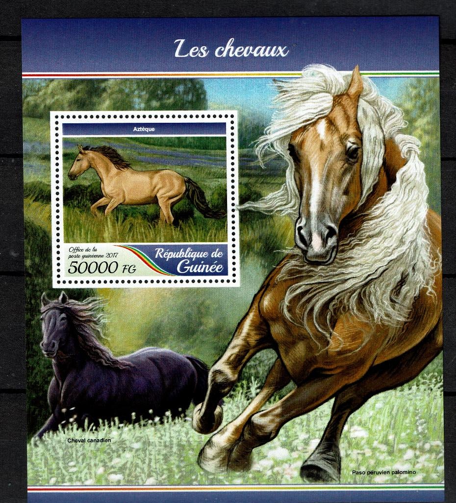 GUINEE 2017 PF BLOK PAARDEN HORSES ZOOGDIEREN, Ophalen of Verzenden, Postfris, Dier of Natuur