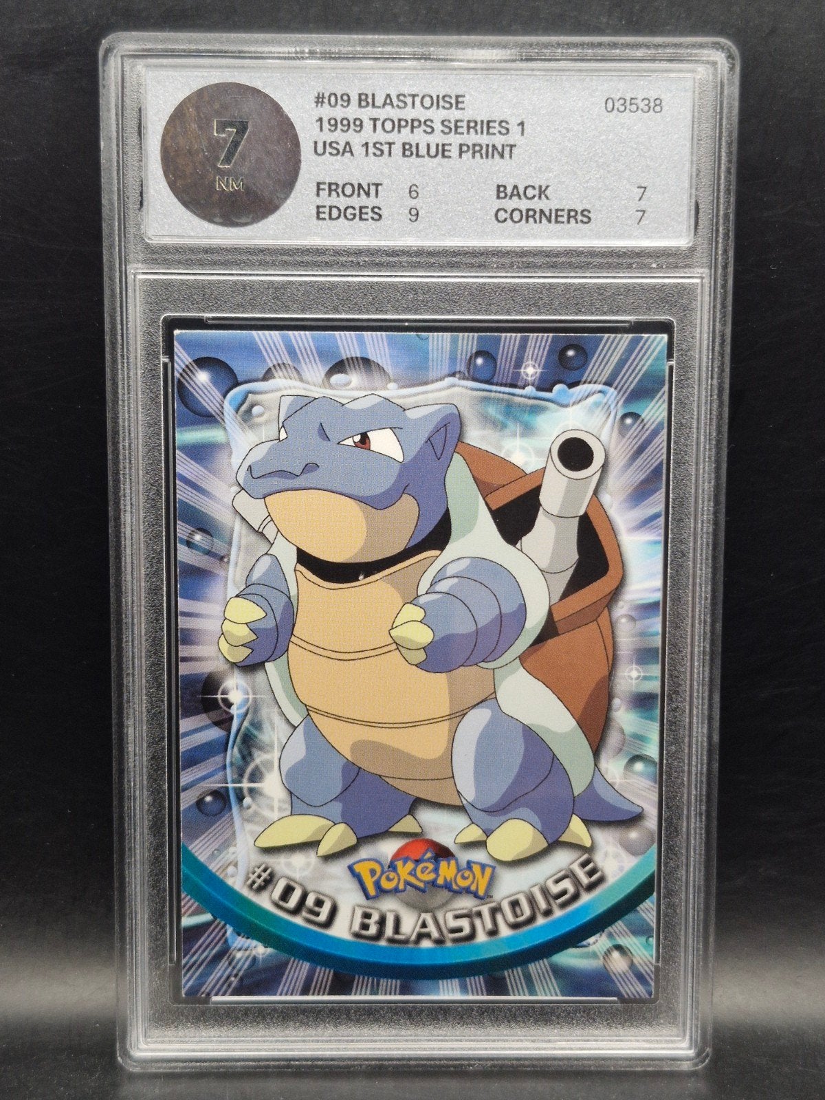 Blastoise 1999 topps Series 1 #09 woetoe grading 7, Verzenden, Zo goed als nieuw, Losse kaart