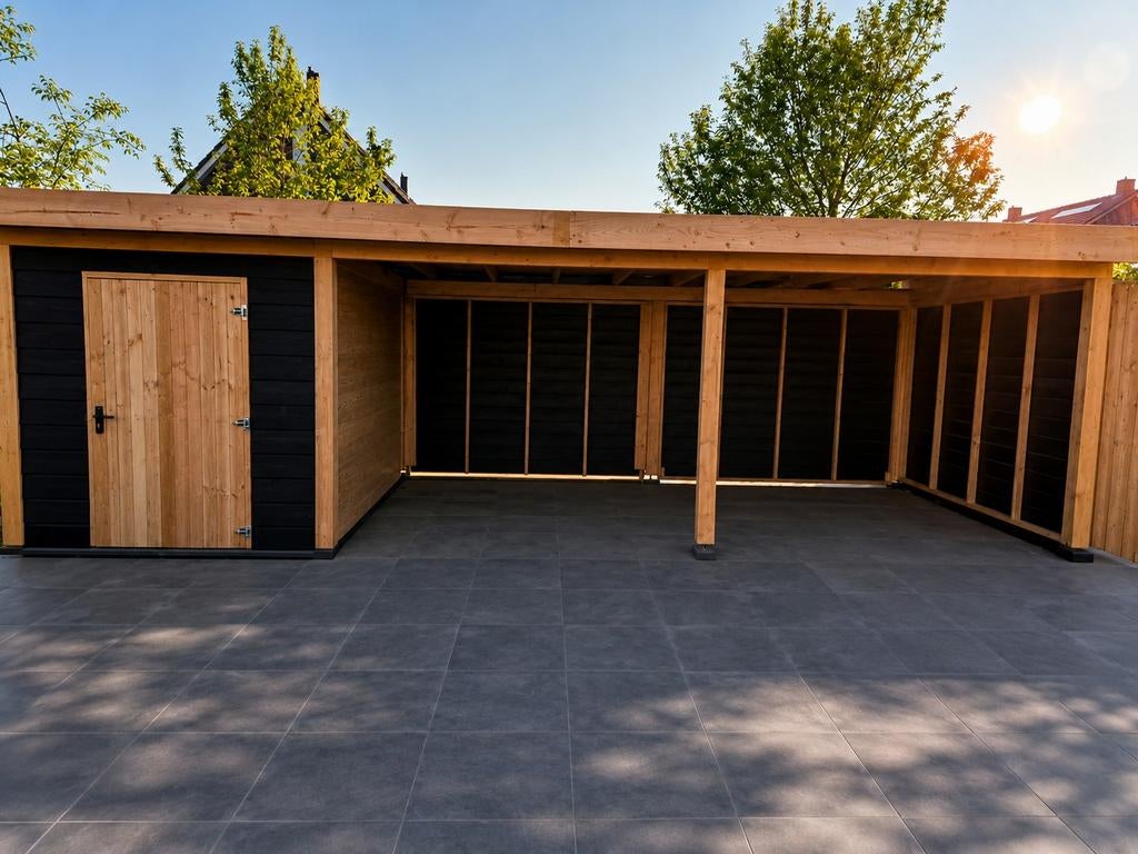 Moderne Douglas overkapping met schuur | Maatwerk, Tuin en Terras, Overkappingen, Ophalen of Verzenden, Nieuw, Veranda