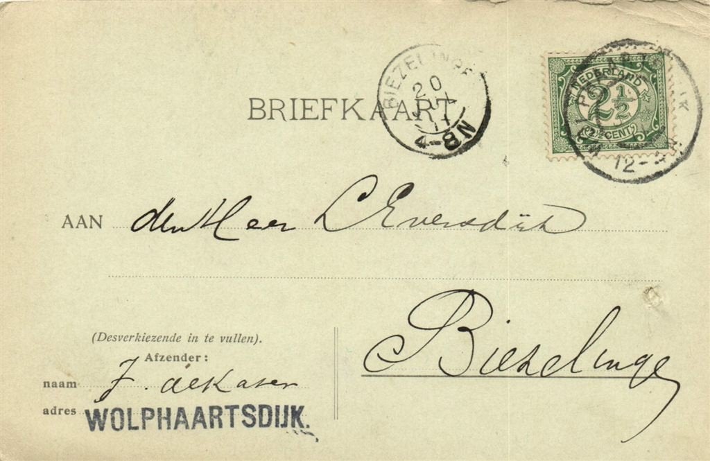 J. de Kater, Wolphaartsdijk - 07.1911 - briefkaart, Ophalen of Verzenden, Briefkaart