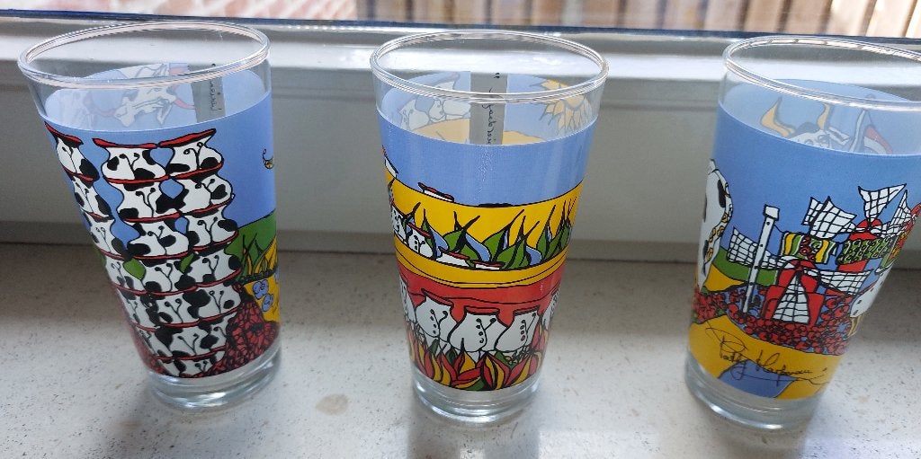 3 melkunie glazen van Patty Harpenau., Ophalen of Verzenden, Overige typen