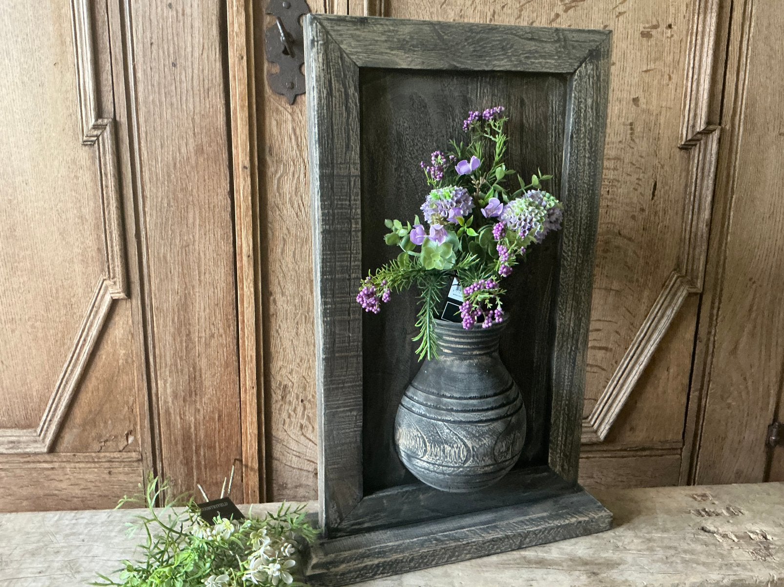 NIEUW teak houten paneel op voet met aan weerszijde een vaas, Ophalen of Verzenden, Nieuw