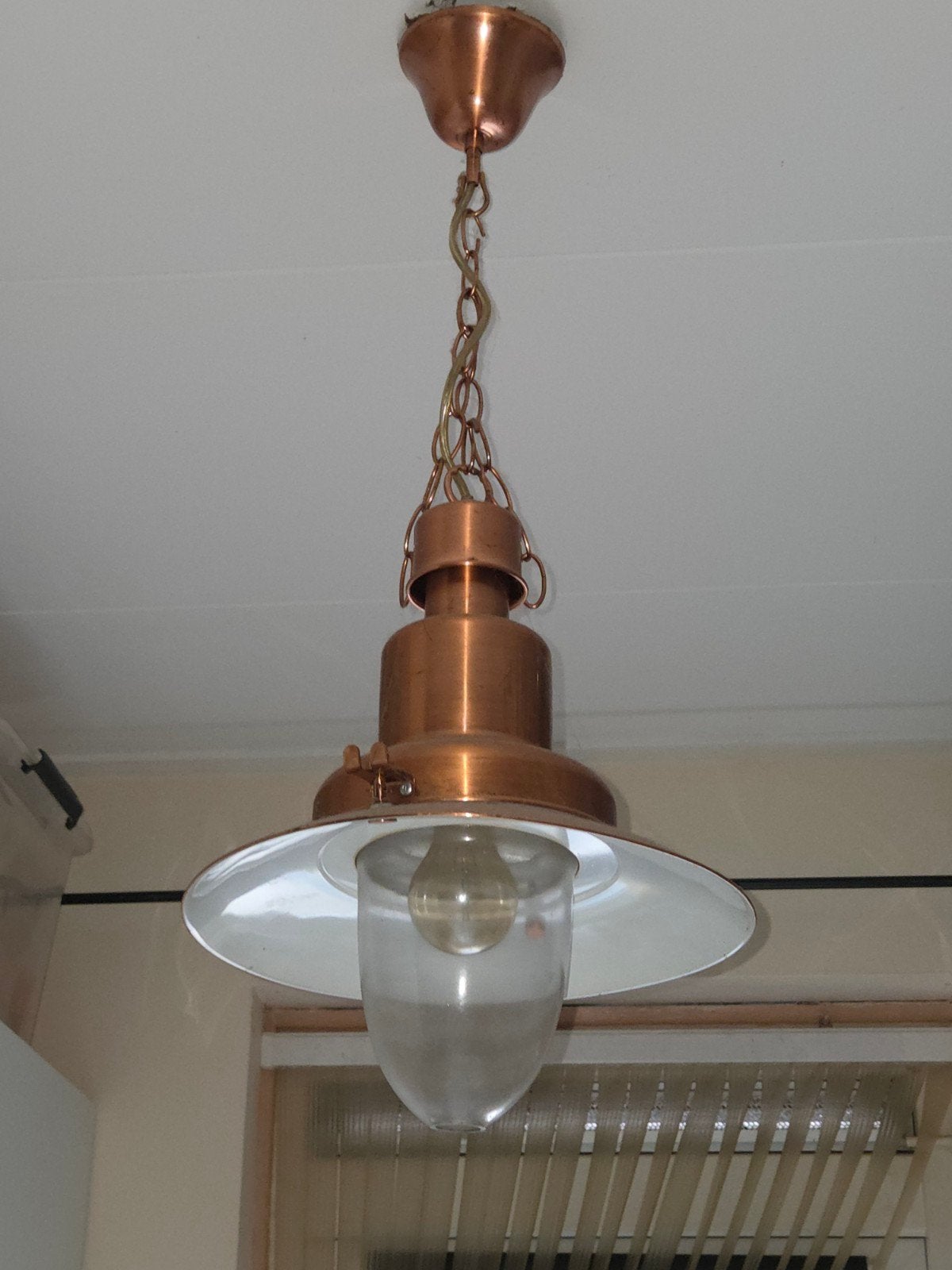 Koperkleurige Hanglamp met Peertje, Ophalen, Gebruikt, Klassiek, E27 (groot)