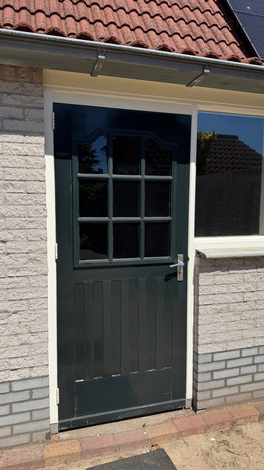 Donkergroene landelijke deur met glas (200x88cm), Doe-het-zelf en Verbouw, Ophalen, Gebruikt, 80 tot 100 cm, Buitendeur