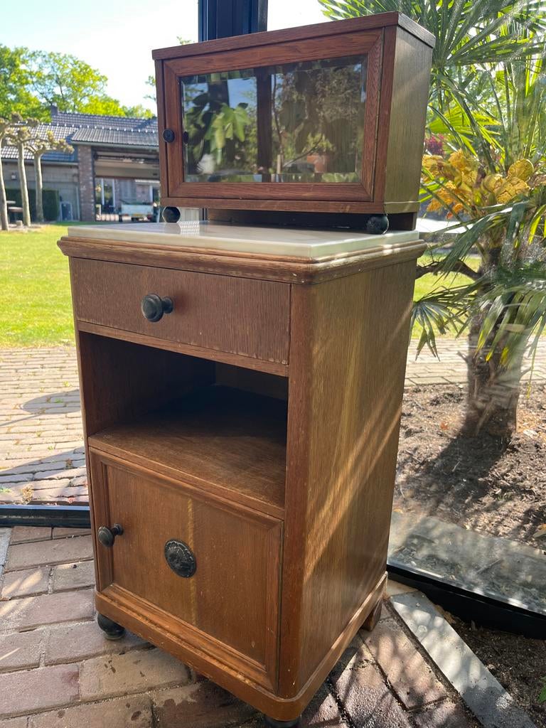 Vintage kastje /bijzettafel met marmeren blad, Ophalen