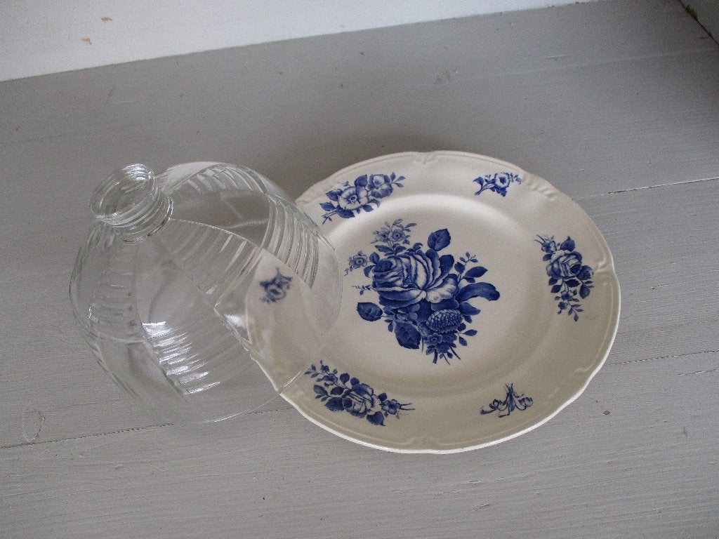 brocante bord met glazen stolpje, Antiek en Kunst, Ophalen of Verzenden