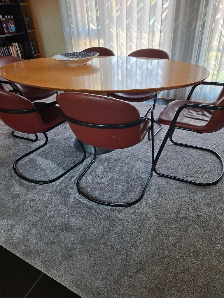 Arco Balance Ellips eettafel met zes stoelen, Ophalen, Gebruikt, 100 tot 150 cm, Vijf personen of meer