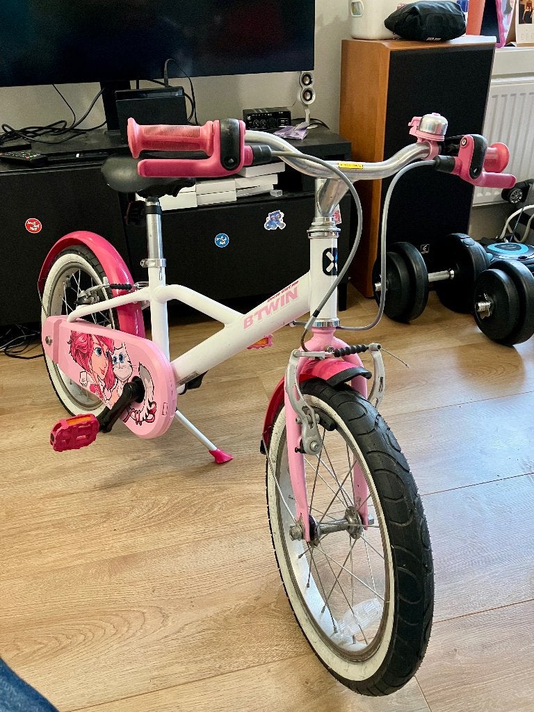 Roze Meisje Fiets 16 inch (Doctogirl), Ophalen, Velgrem, Handrem, 16 inch